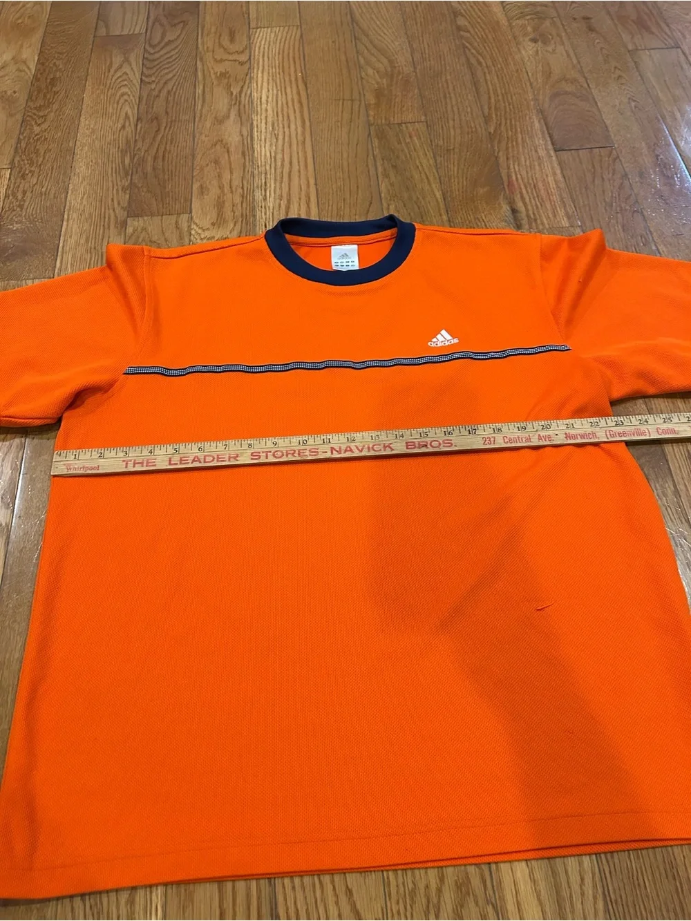 Adidas T-Shirt Mens Large Orange Navy Athletic Performance Short Sleeve Training